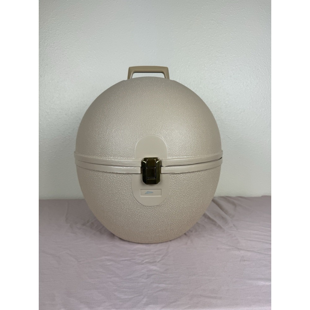 Vintage Hard Shell Wig / Hat Travel Case – Cream Ivory With Handle Made In USA